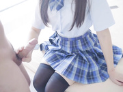 美乳JK帮爸爸手淫不满足，被迫内射中出~1